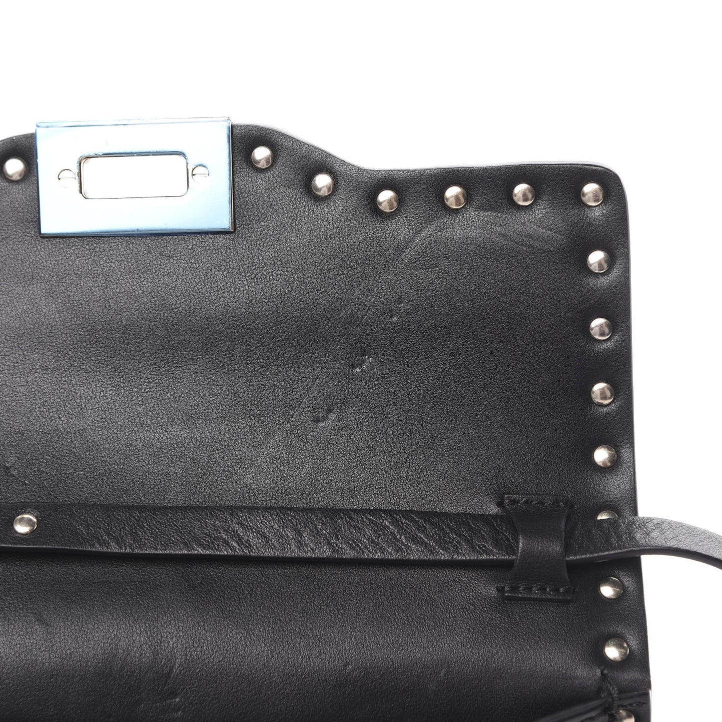Vitello Polka Dot Medium Rockstud Flip Lock Crossbody Bag Black Light Ivory