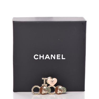 Chanel Metal Resin Pearl I Love Coco Brooch Gold Brown Pink 5 of 5