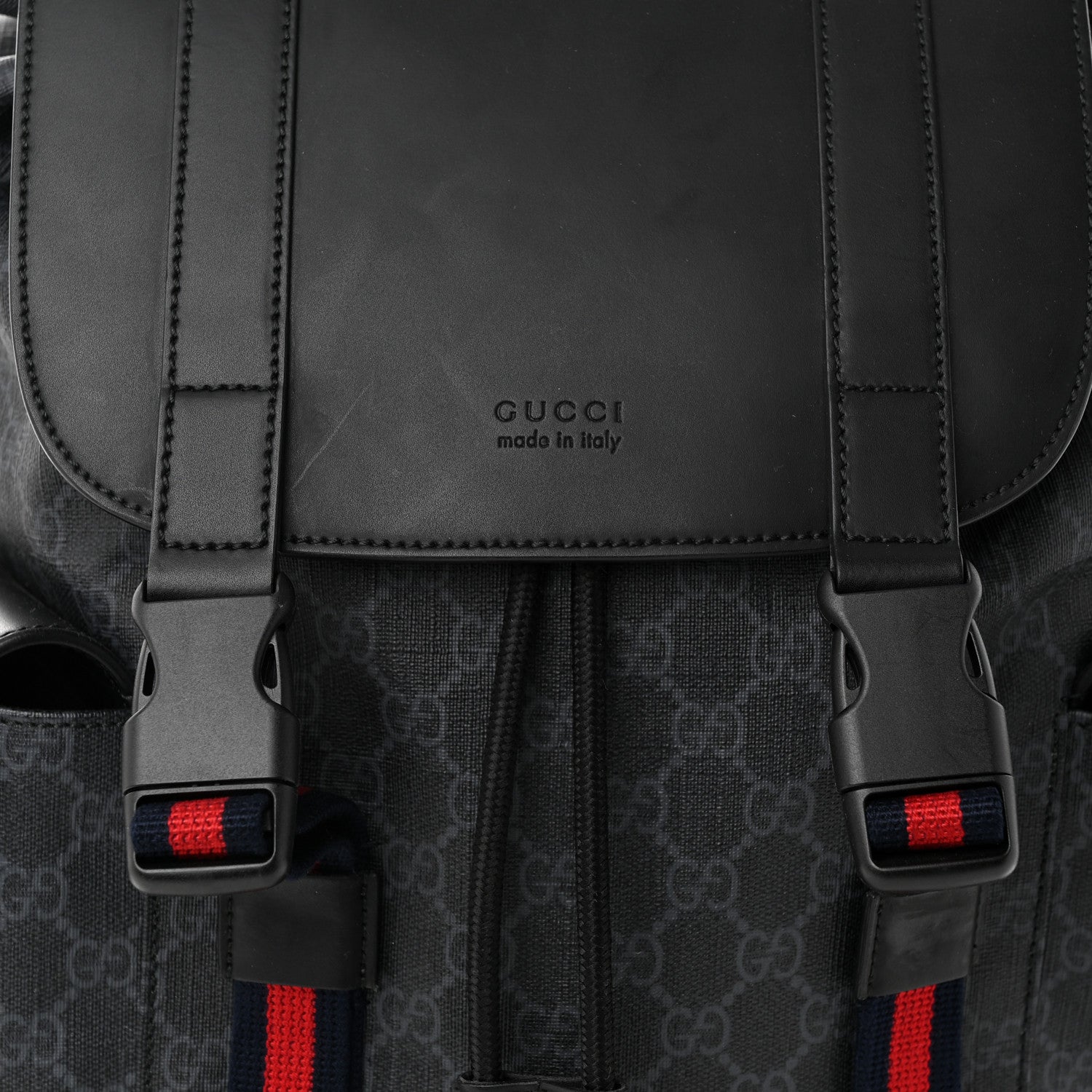 Gucci Soft GG Supreme Monogram Appia Calfskin Web Double Buckle Backpack Black 8 of 12