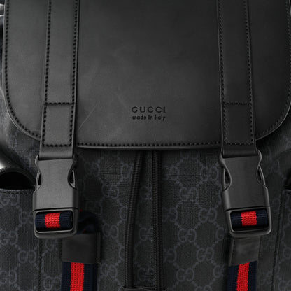 Gucci Soft GG Supreme Monogram Appia Calfskin Web Double Buckle Backpack Black 8 of 12