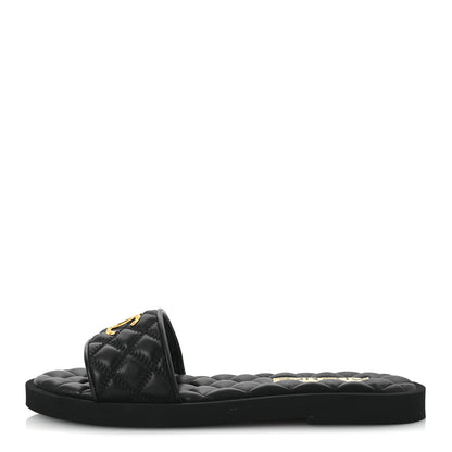 Chanel Lambskin Quilted Textured CC Mules Sandals 39 Black 1 of 11