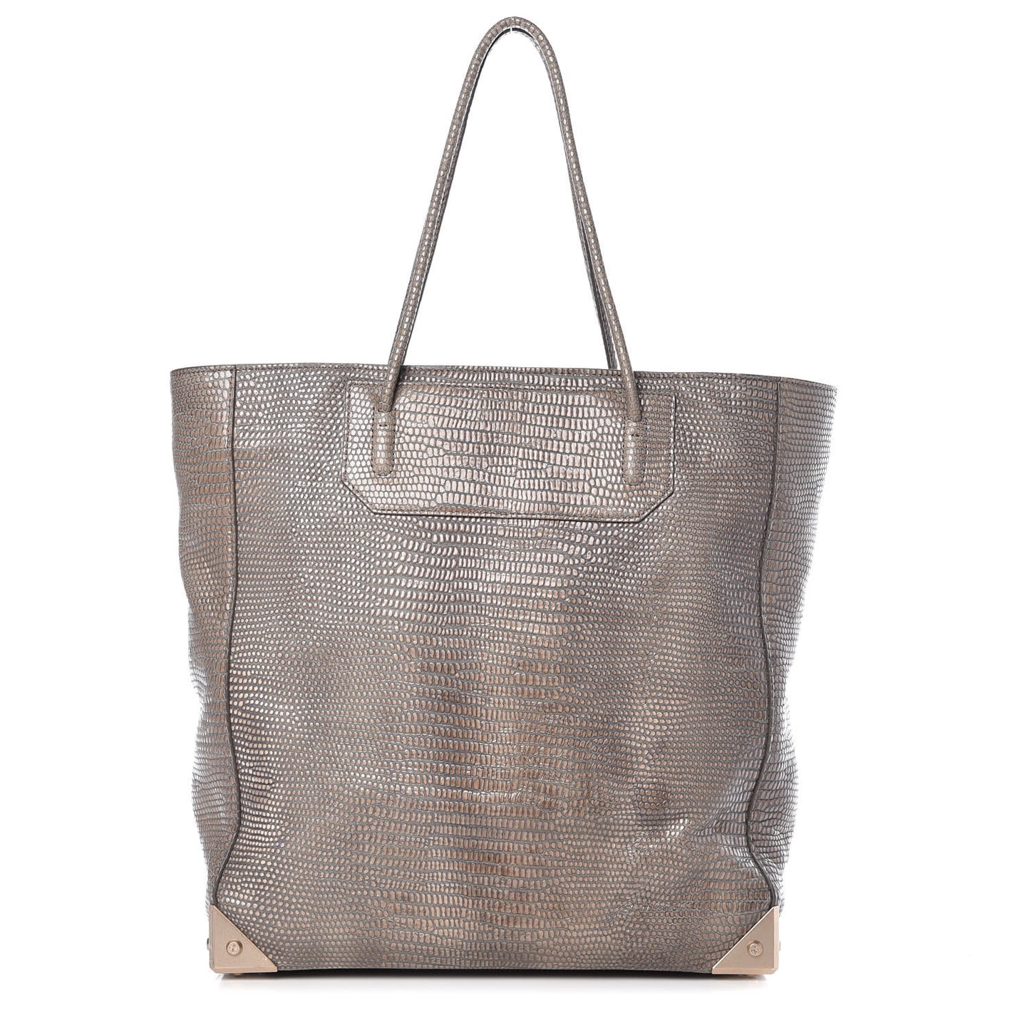 Lizard Embossed Prisma Skeletal Tote Grey