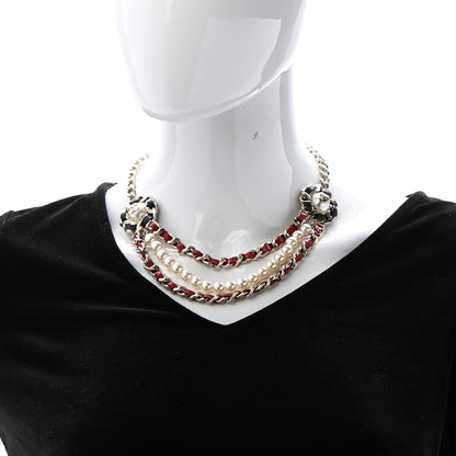 Chanel Pearl Lambskin Chain CC Multi Strand Necklace Gold Black Red 2 of 6