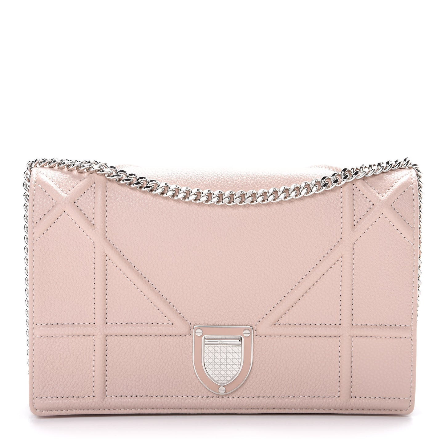 Grained Calfskin Diorama Wallet on Chain Pouch Rose Poudre
