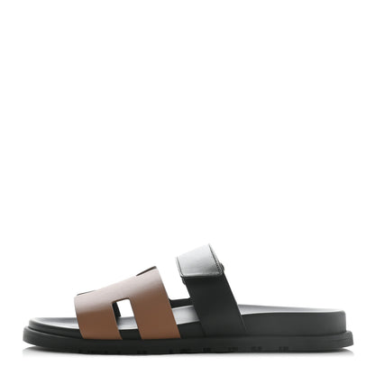 Hermes Calfskin Mens Chypre Sandals 42 Naturel Safari Black 1 of 8