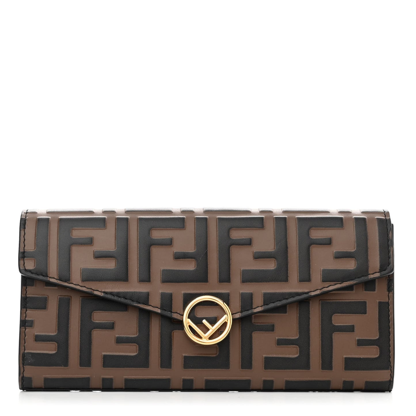 Vitello Soft F is Fendi Bi-Color FF 1974 Embossed Continental Envelope Wallet Maya Black