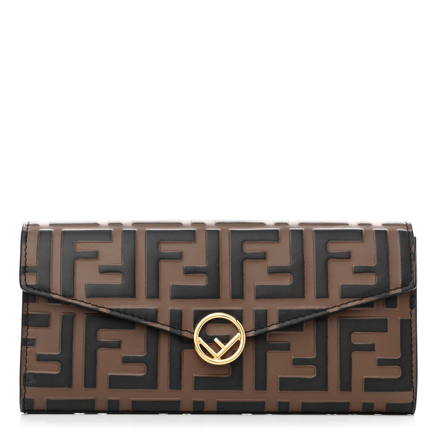 Fendi Vitello Soft F is Fendi Bi-Color FF 1974 Embossed Continental Envelope Wallet Maya Black 1 of 7
