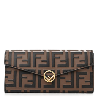 Fendi Vitello Soft F is Fendi Bi-Color FF 1974 Embossed Continental Envelope Wallet Maya Black 1 of 7