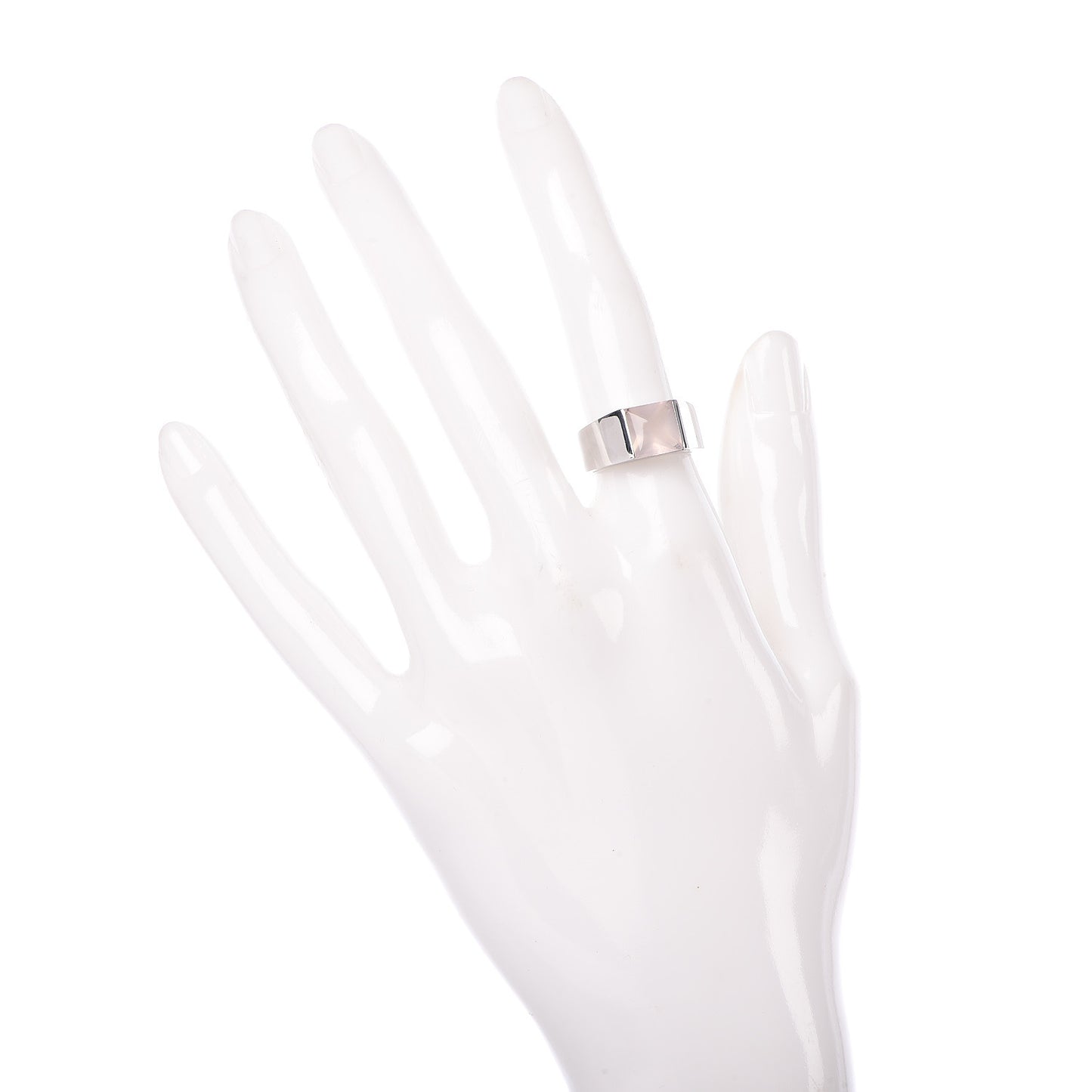 18K White Gold Rose Quartz Tank Ring 50 5.25