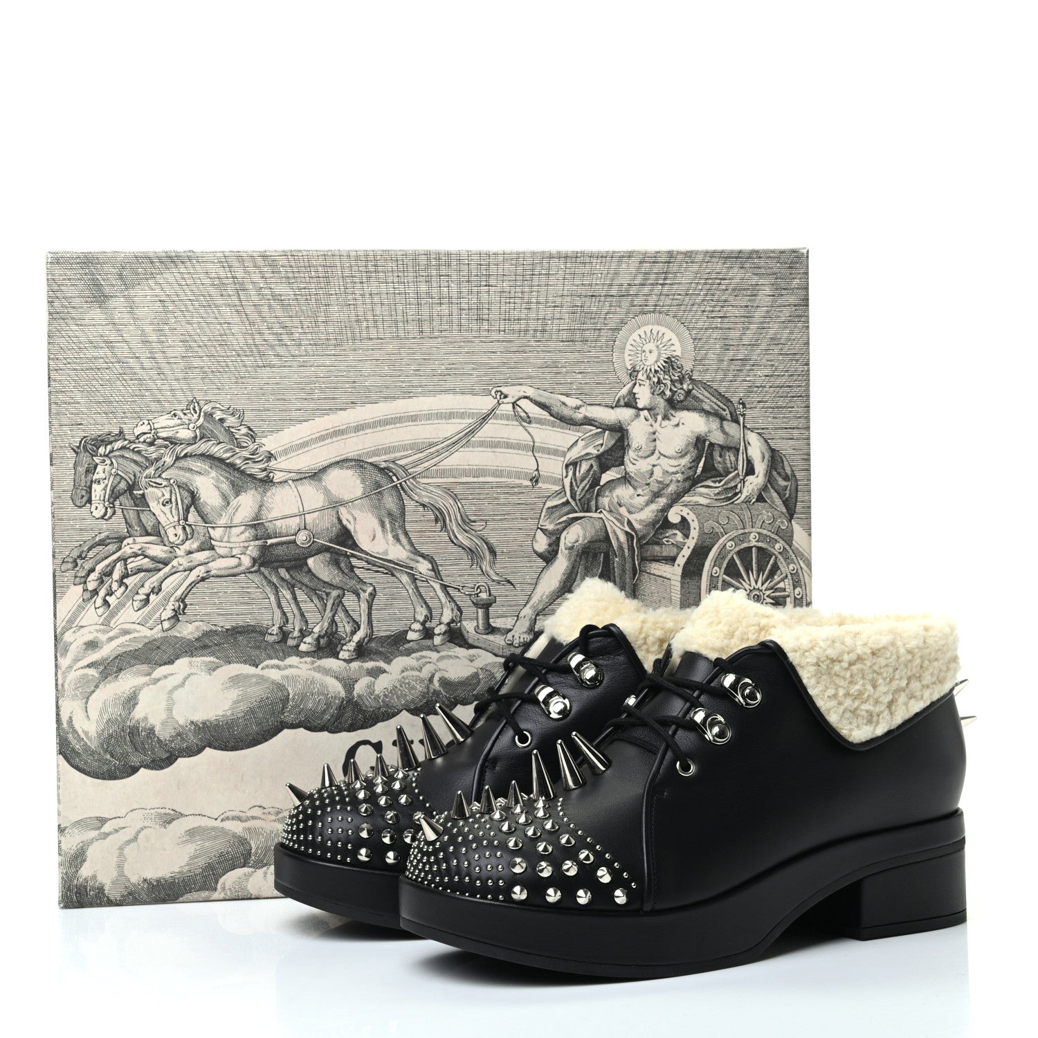 Gucci Calfskin Faux Shearling Studded Victor Ankle Boots 38.5 Black Mystic White 8 of 8