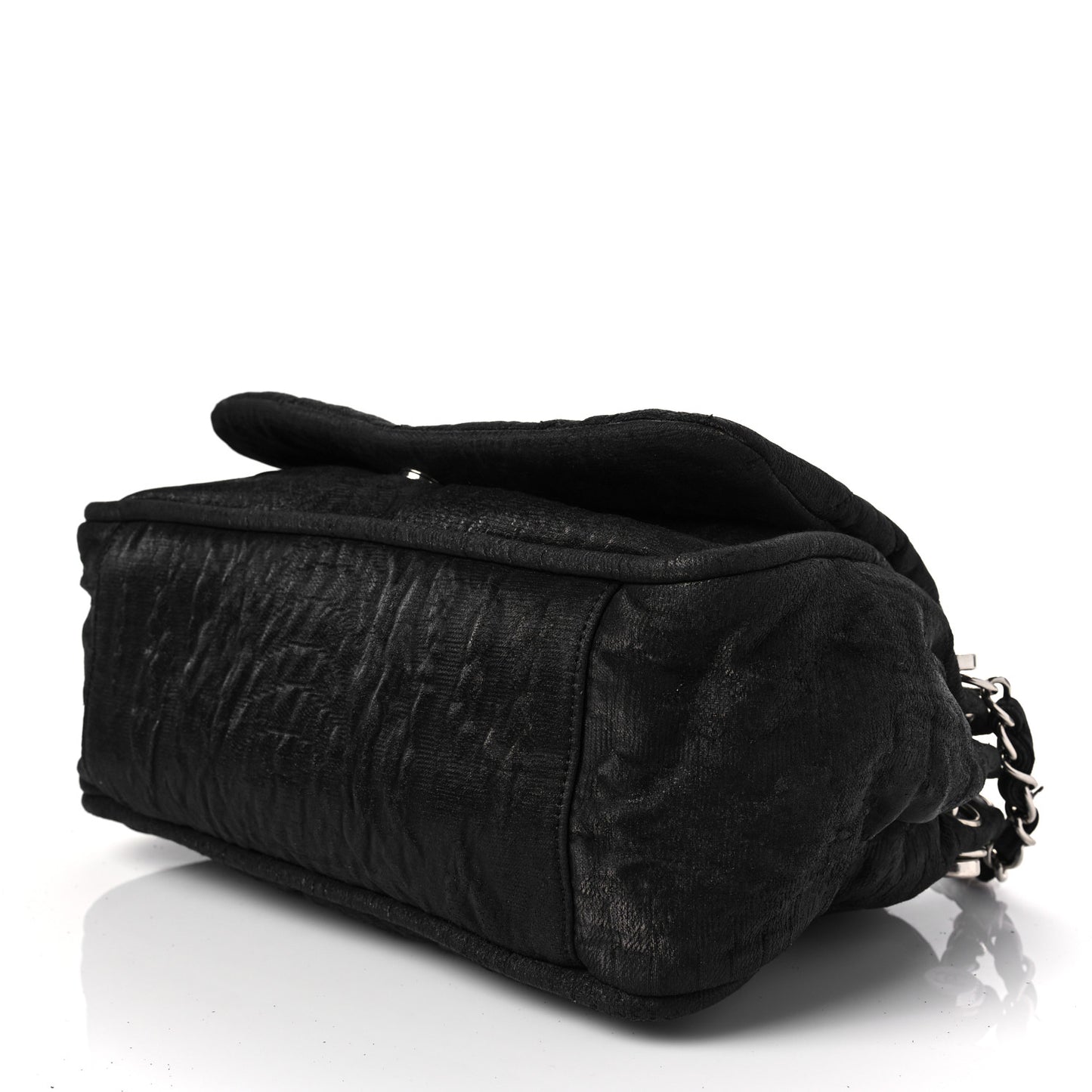 Crinkled Coated Canvas Quilted Flap Black
