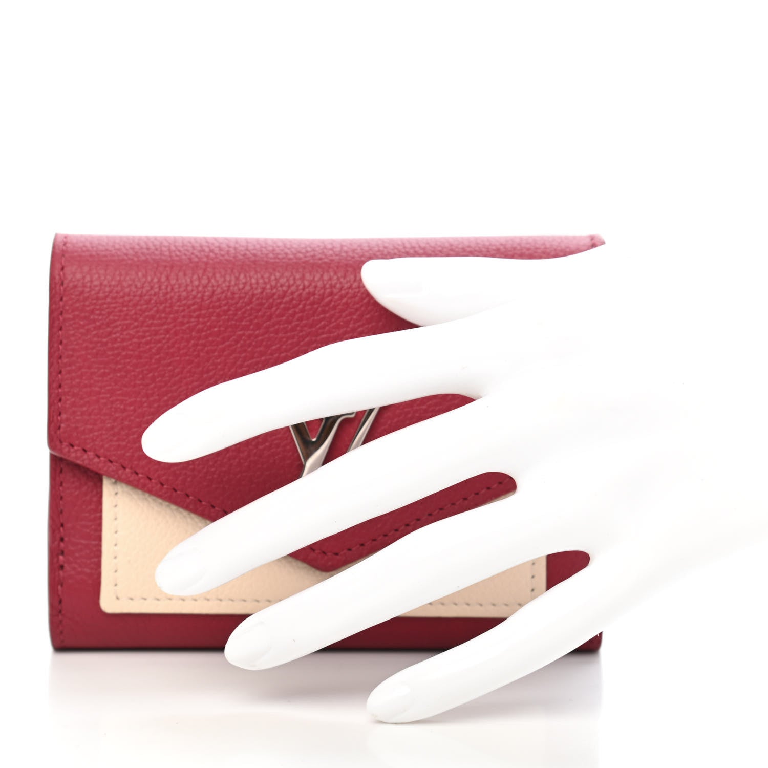 Louis Vuitton Soft Calfskin My Lockme Compact Wallet Lie De Vin Etain Creme 2 of 9