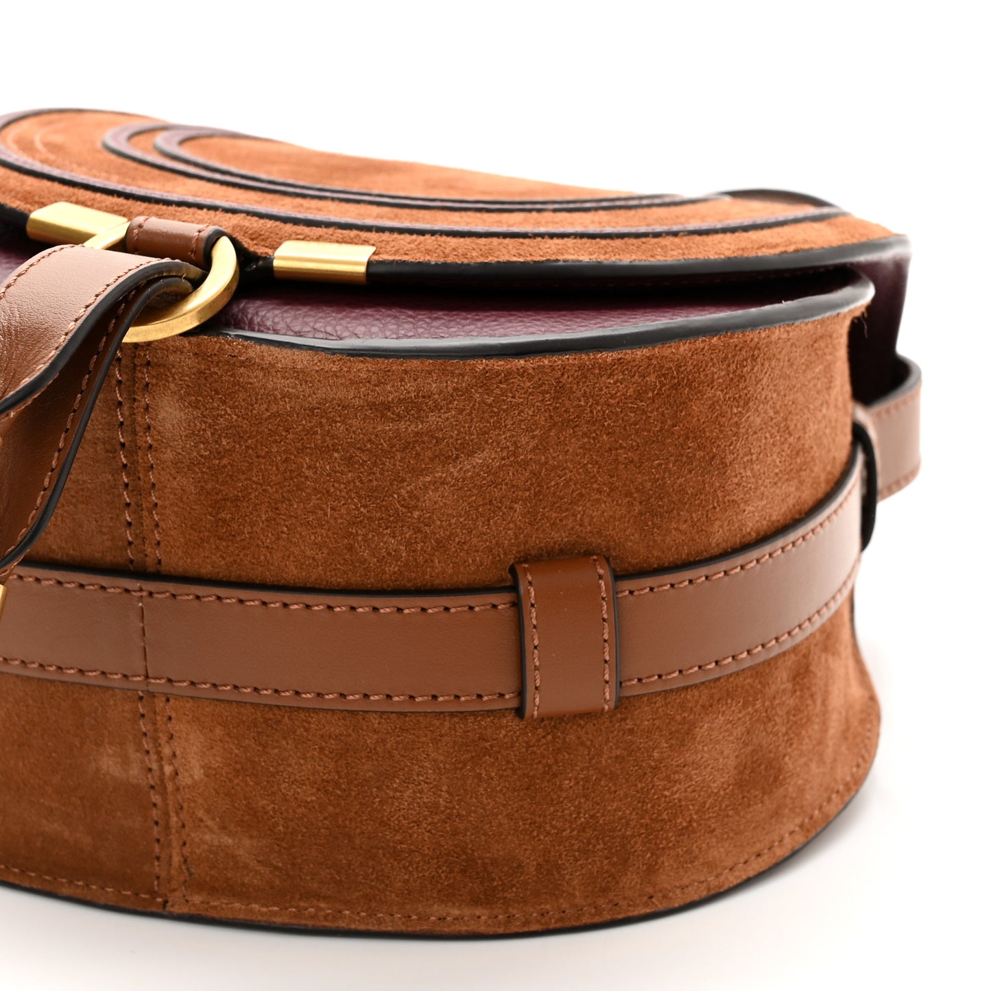 Suede Calfskin Mini Marcie Round Crossbody Bag Tan