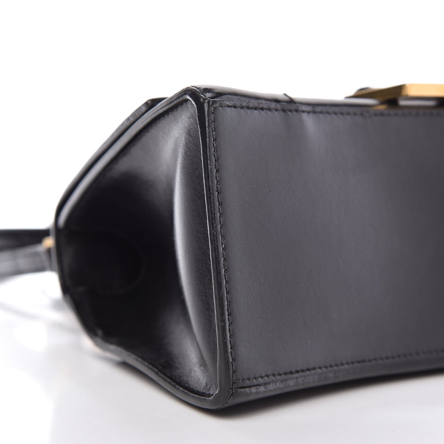 Shiny Box Calfskin Small Hourglass Top Handle Bag Black