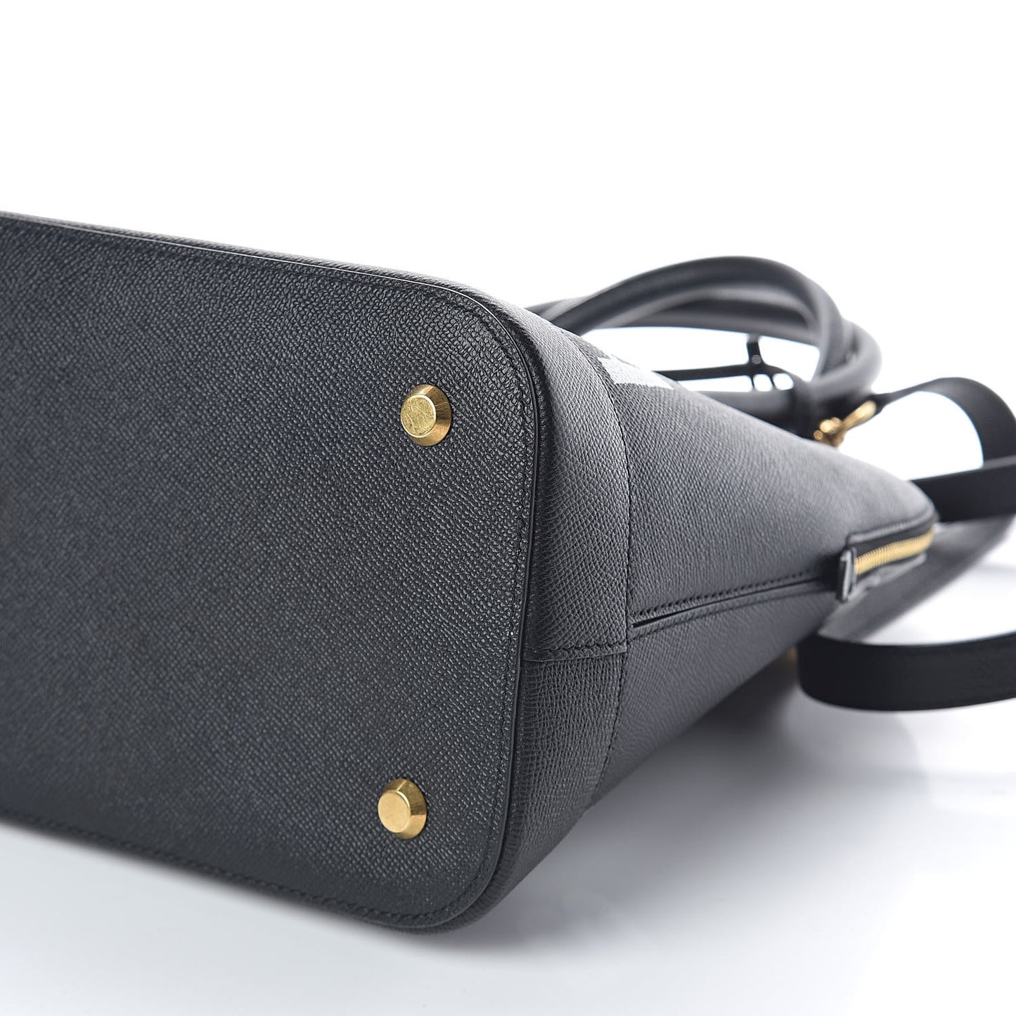 Signature Grained Calfskin Logo M Ville Top Handle Bag Black