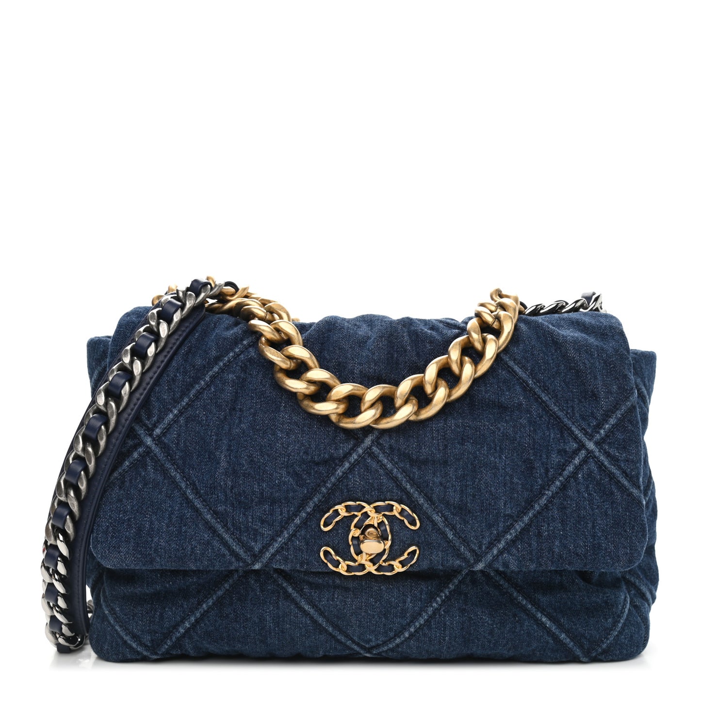 Denim Quilted Large Chanel 19 Flap Blue