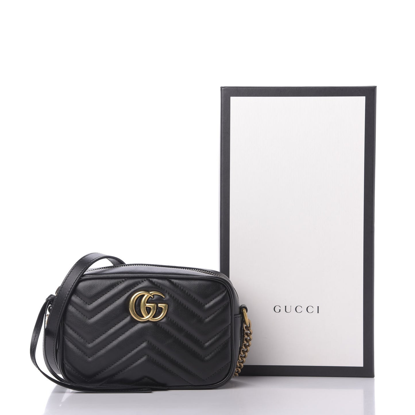 Calfskin Matelasse Mini GG Marmont Chain Shoulder Bag Black