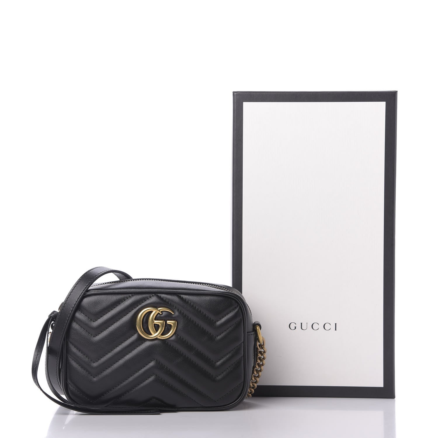 Gucci Calfskin Matelasse Mini GG Marmont Chain Shoulder Bag Black 10 of 10