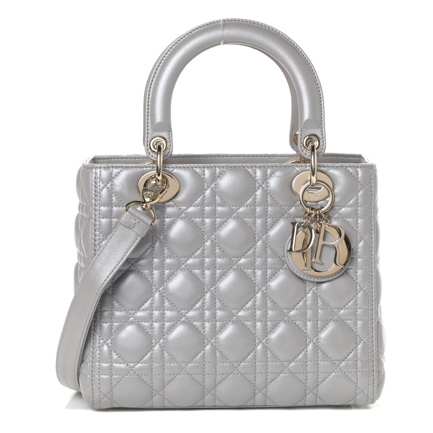 Pearly Lambskin Cannage Medium Lady Dior Grey