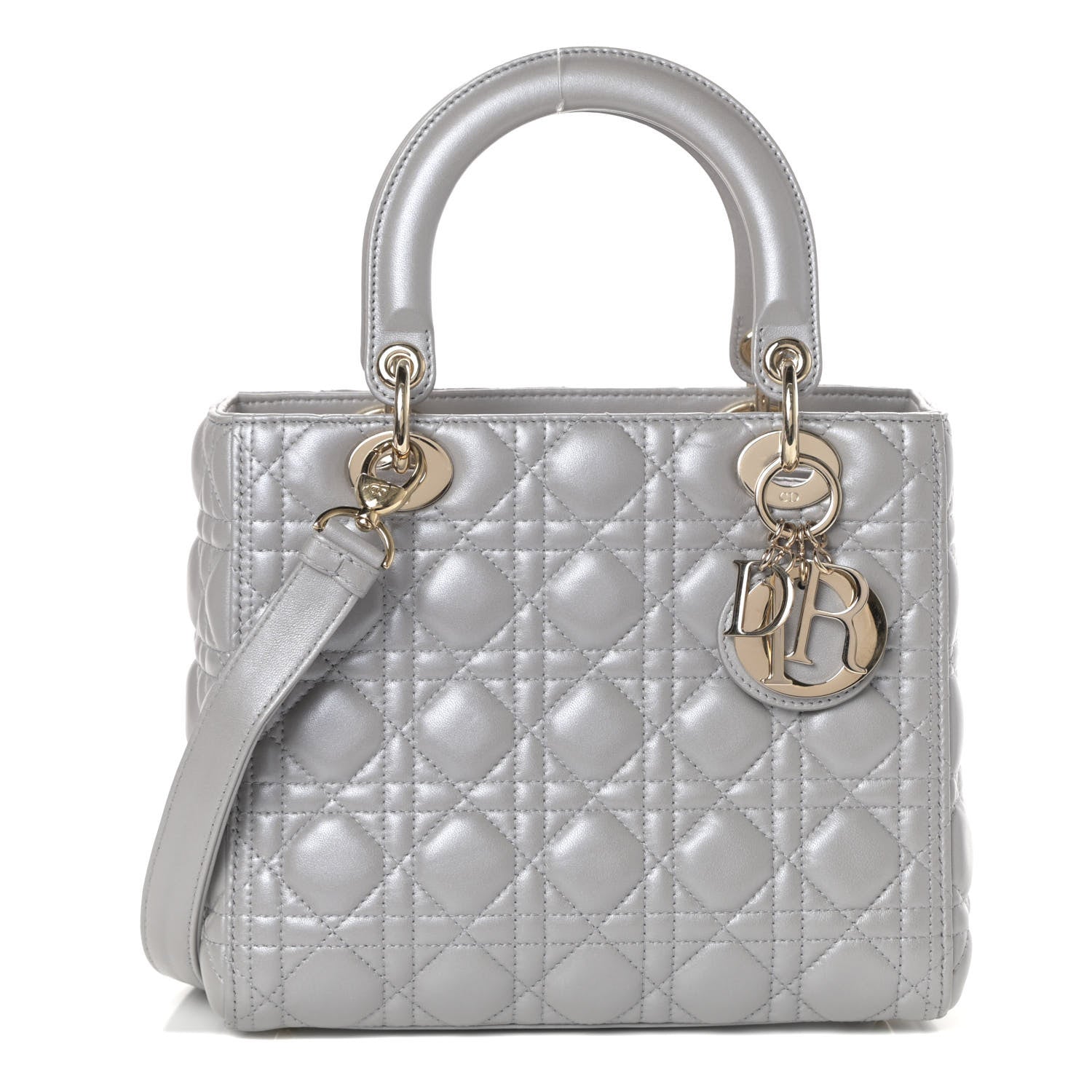 Christian Dior Pearly Lambskin Cannage Medium Lady Dior Grey 1 of 11
