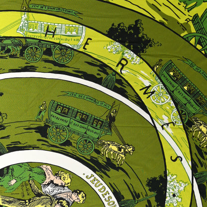Hermes Silk Jeu Des Omnibus 1937 2007 Scarf 90 Vert Vif Chartreuse White 2 of 3