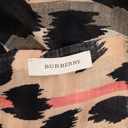 Burberry Wool Silk Animal Check Lightweight Scarf Camel 6 of 8