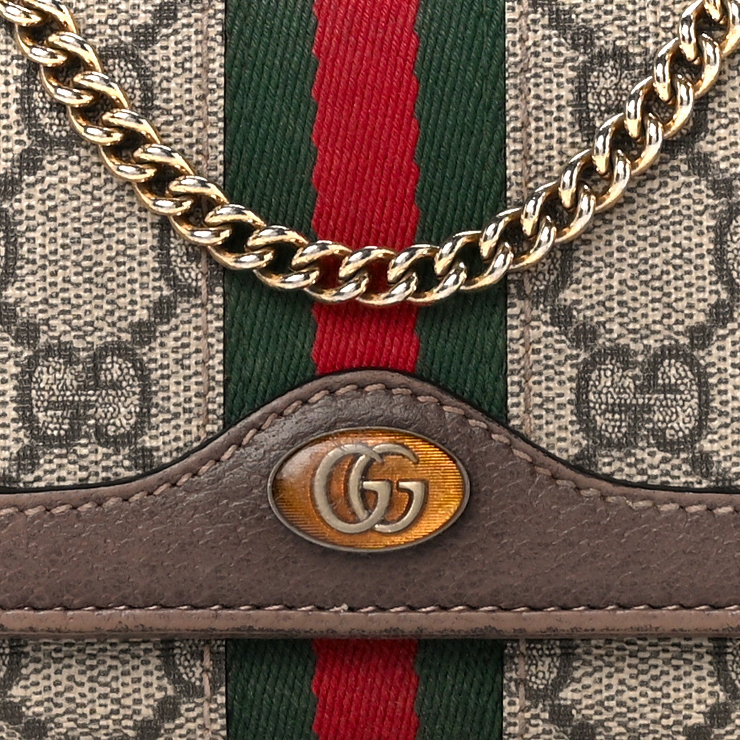Gucci GG Supreme Monogram Web Ophidia Wallet On Chain Brown 9 of 12