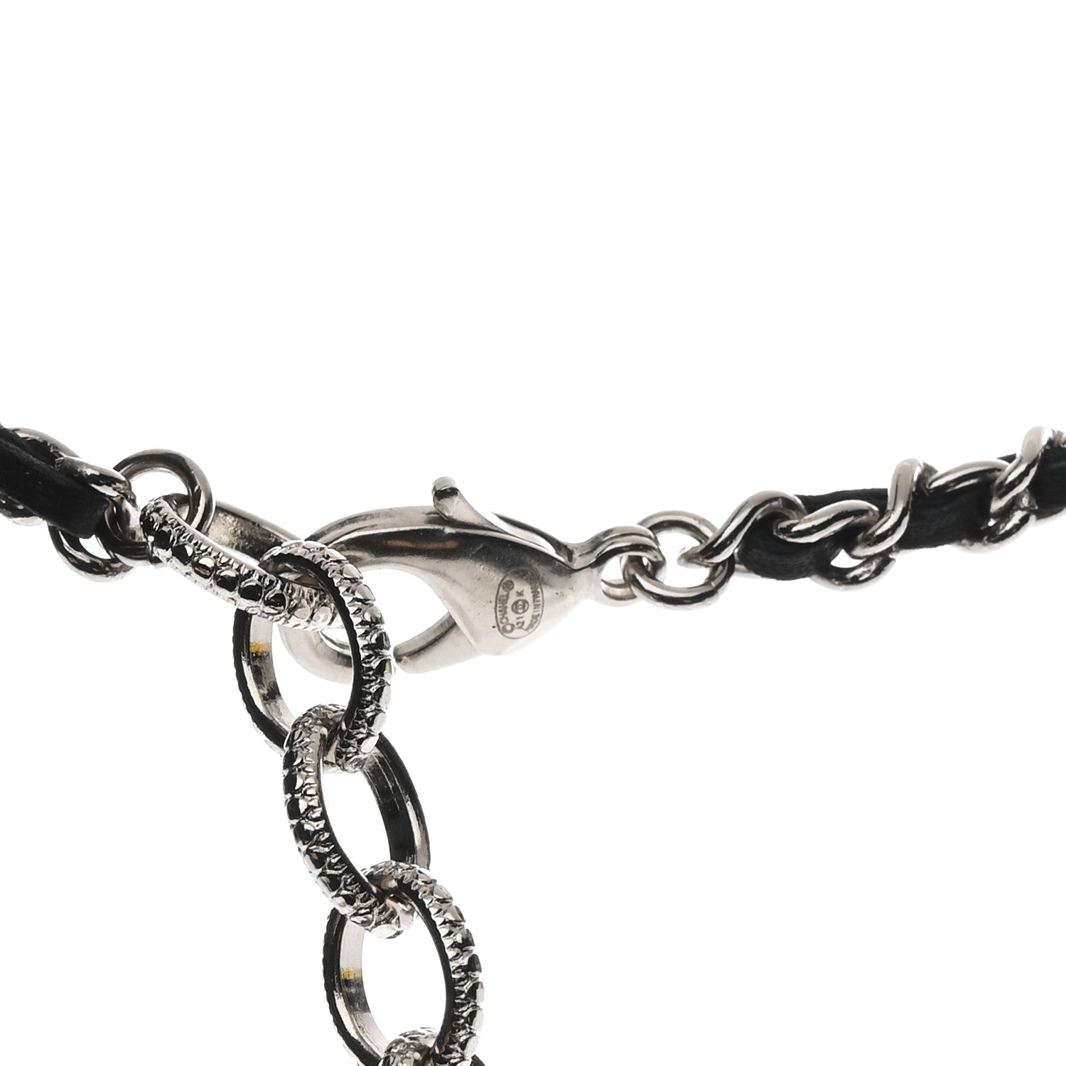 Chanel Resin Crystal Lambskin Ball Mirror Necklace Black Silver 6 of 7