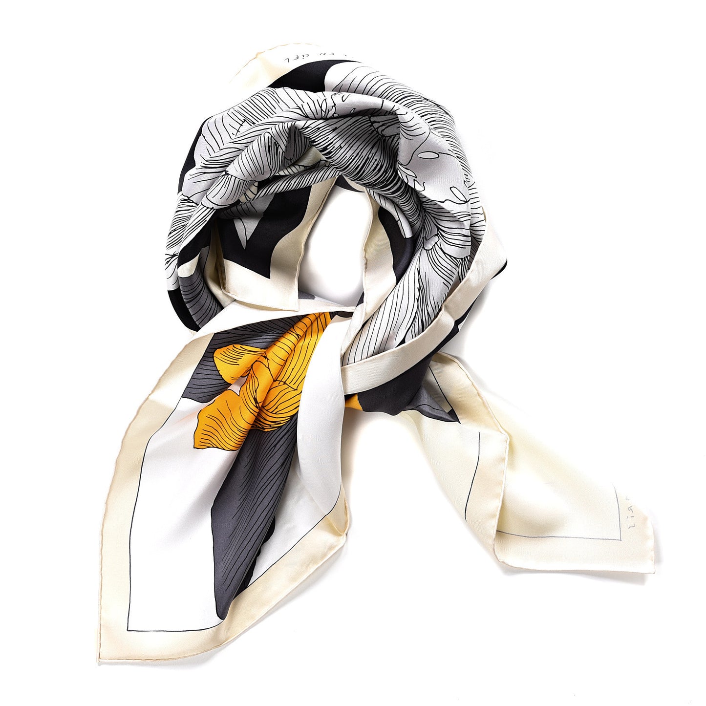 Silk Etude Pour Un Iris Arc En Ciel Scarf 90 Creme Black Bouton D'Or
