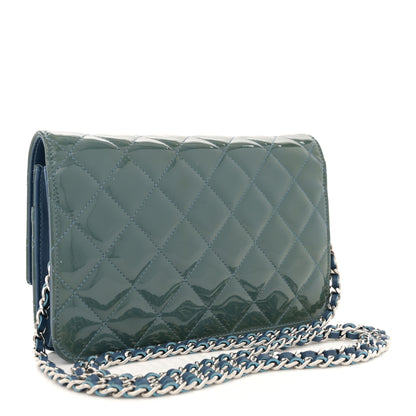 Chanel Patent Quilted Brilliant Wallet On Chain WOC Blue 2 of 13