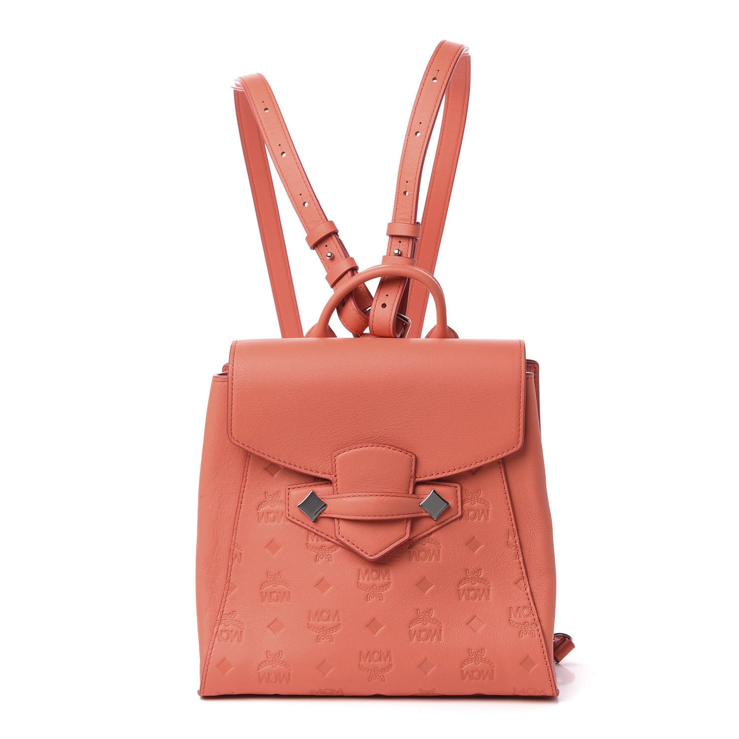 Calfskin Essential Monogram Small Backpack Hot Coral
