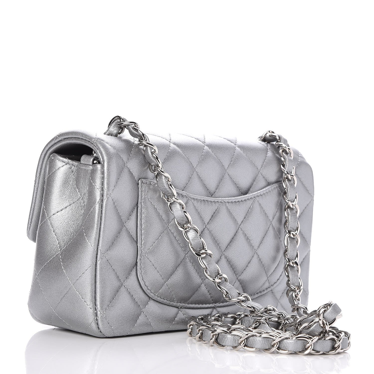 Chanel Metallic Lambskin Quilted Mini Rectangular Flap Silver 3 of 8