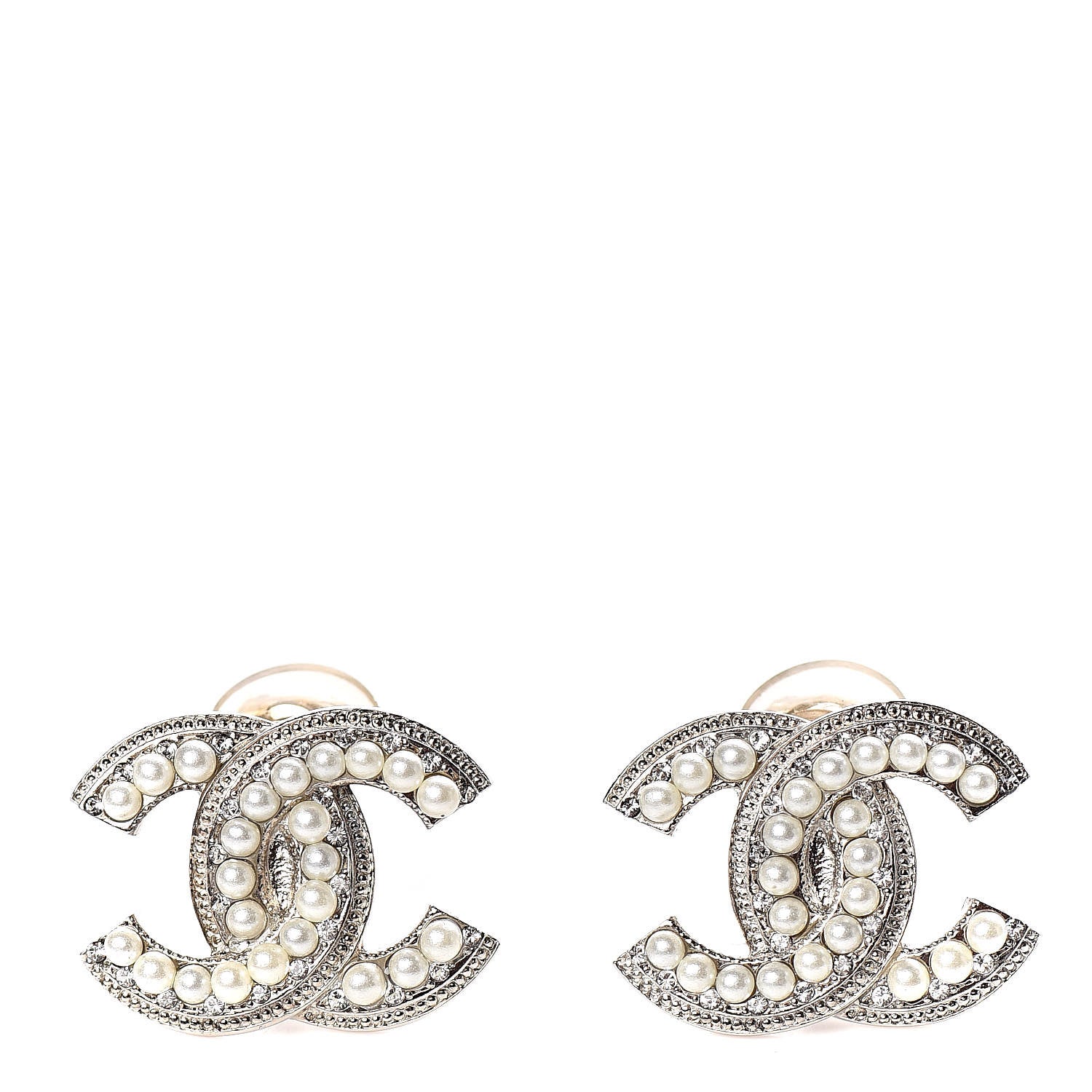 Chanel Crystal Pearl CC Clip On Earrings Light Gold 1 of 5