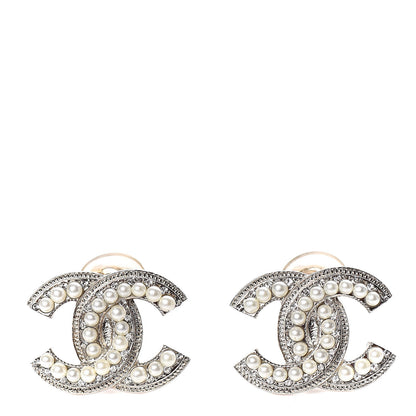 Chanel Crystal Pearl CC Clip On Earrings Light Gold 1 of 5