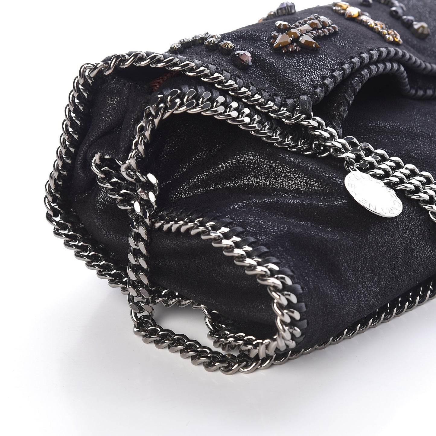 Embellished Shaggy Deer Small Falabella Fold Over Tote Black