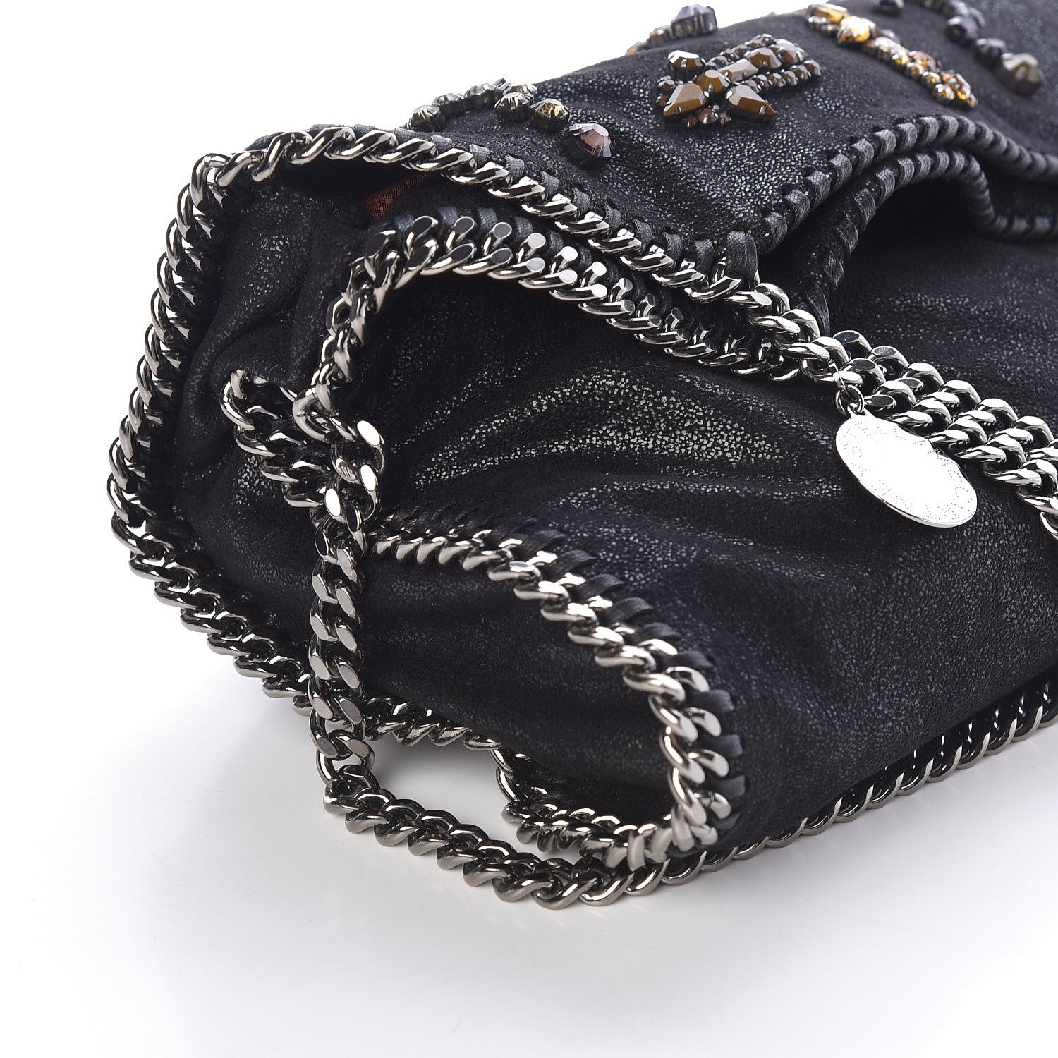 Stella McCartney Embellished Shaggy Deer Small Falabella Fold Over Tote Black 9 of 9