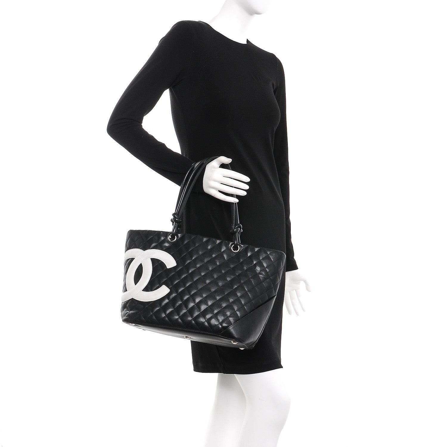 Chanel Calfskin Quilted Large Cambon Tote Black White 8 of 8
