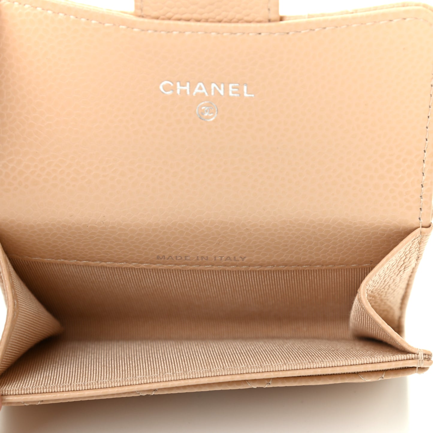 Caviar Quilted Flap Card Holder Wallet Beige