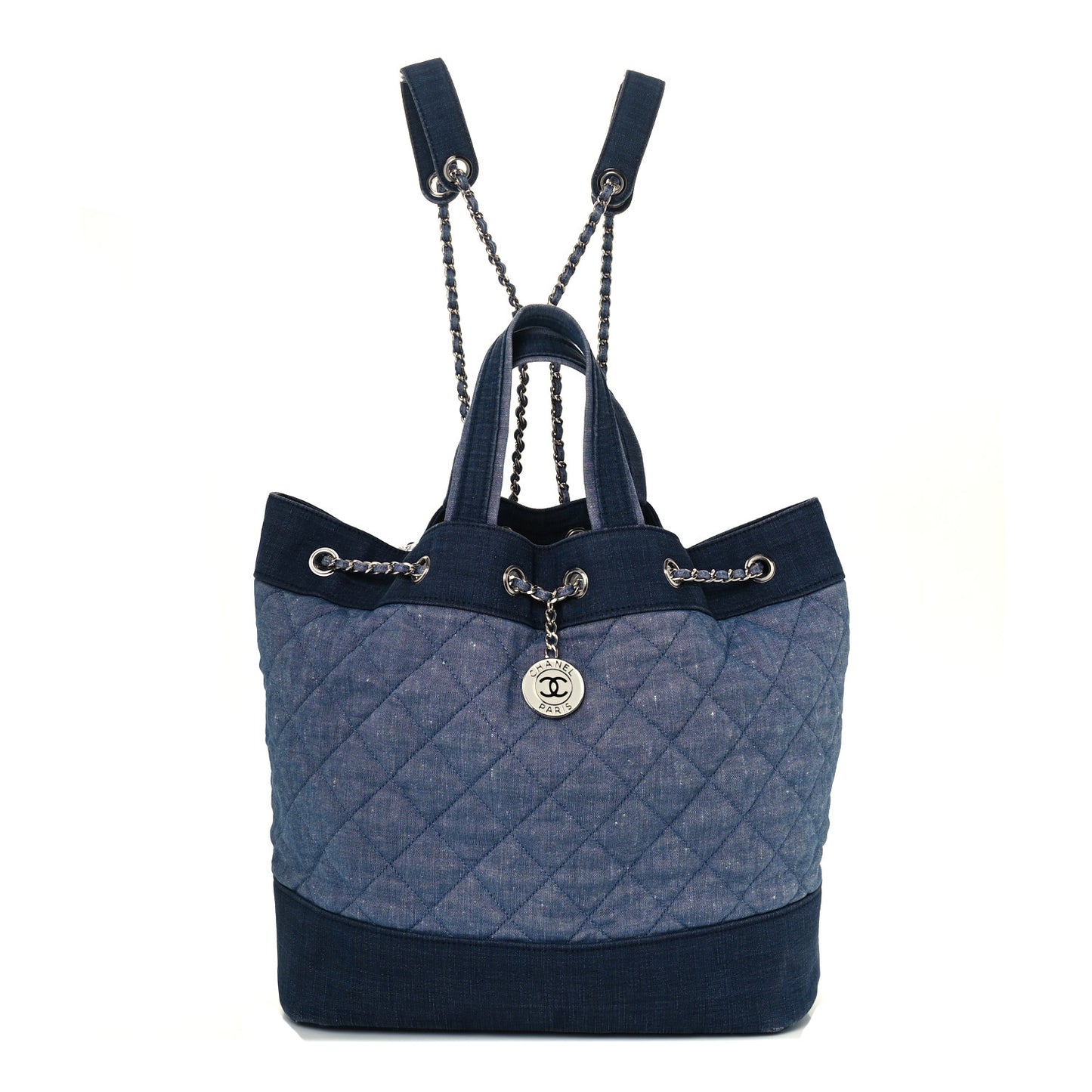 Denim Medallion Quilted Drawstring Bag Blue