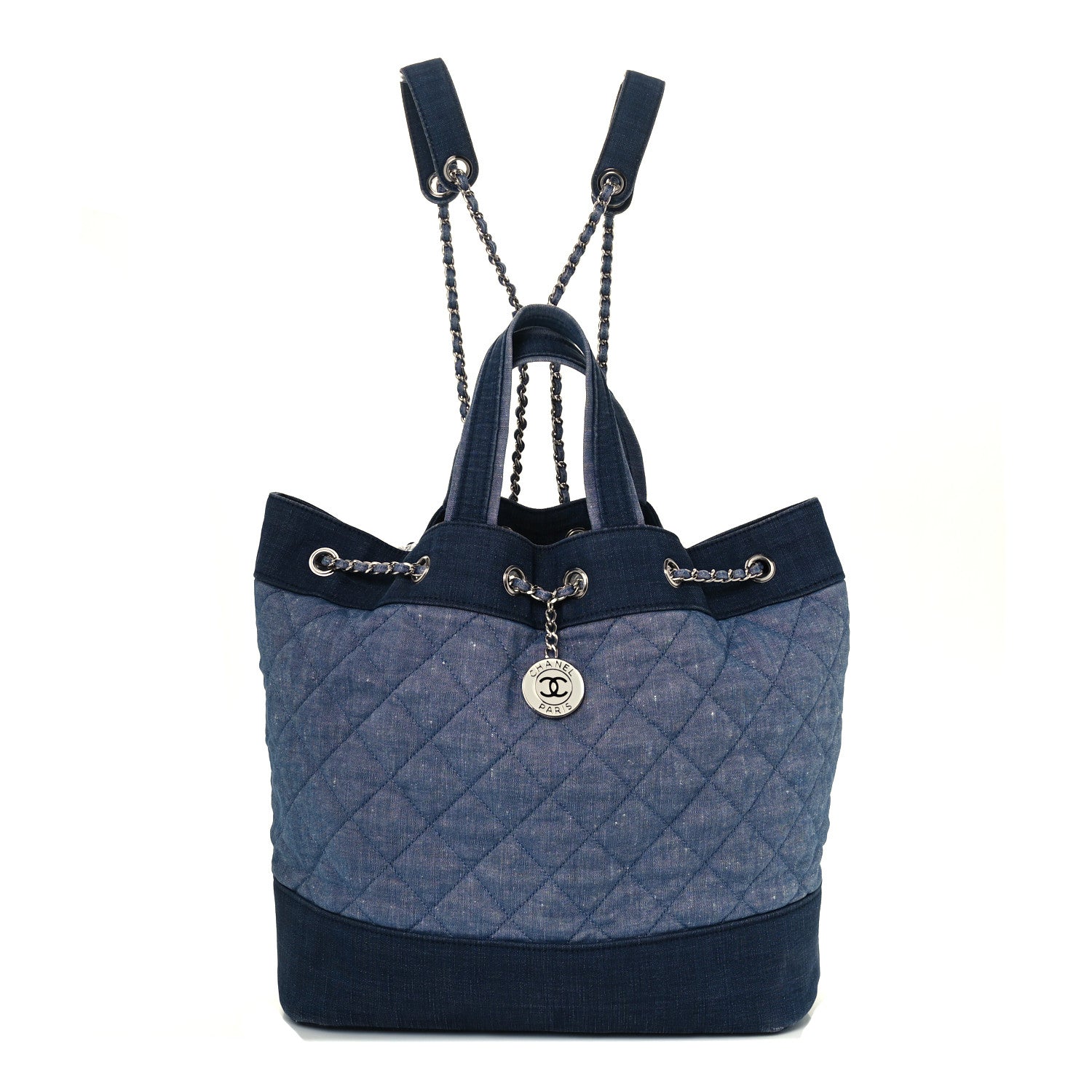 Chanel Denim Medallion Quilted Drawstring Bag Blue 4 of 13