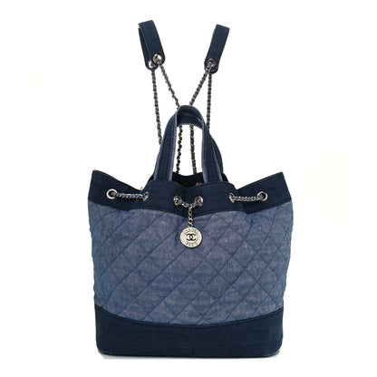 Chanel Denim Medallion Quilted Drawstring Bag Blue 4 of 13