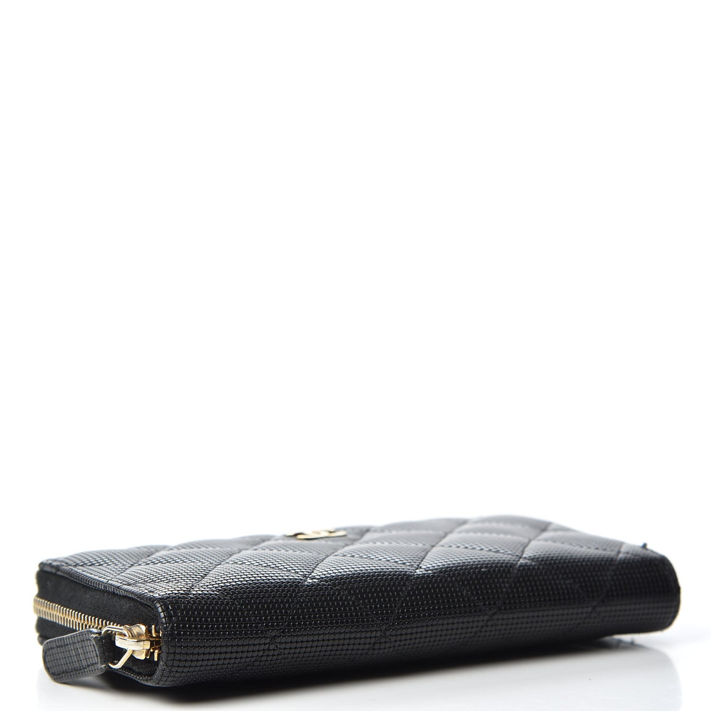 Calfskin Quilted Pixel Effect Medium Zip Around Wallet Black