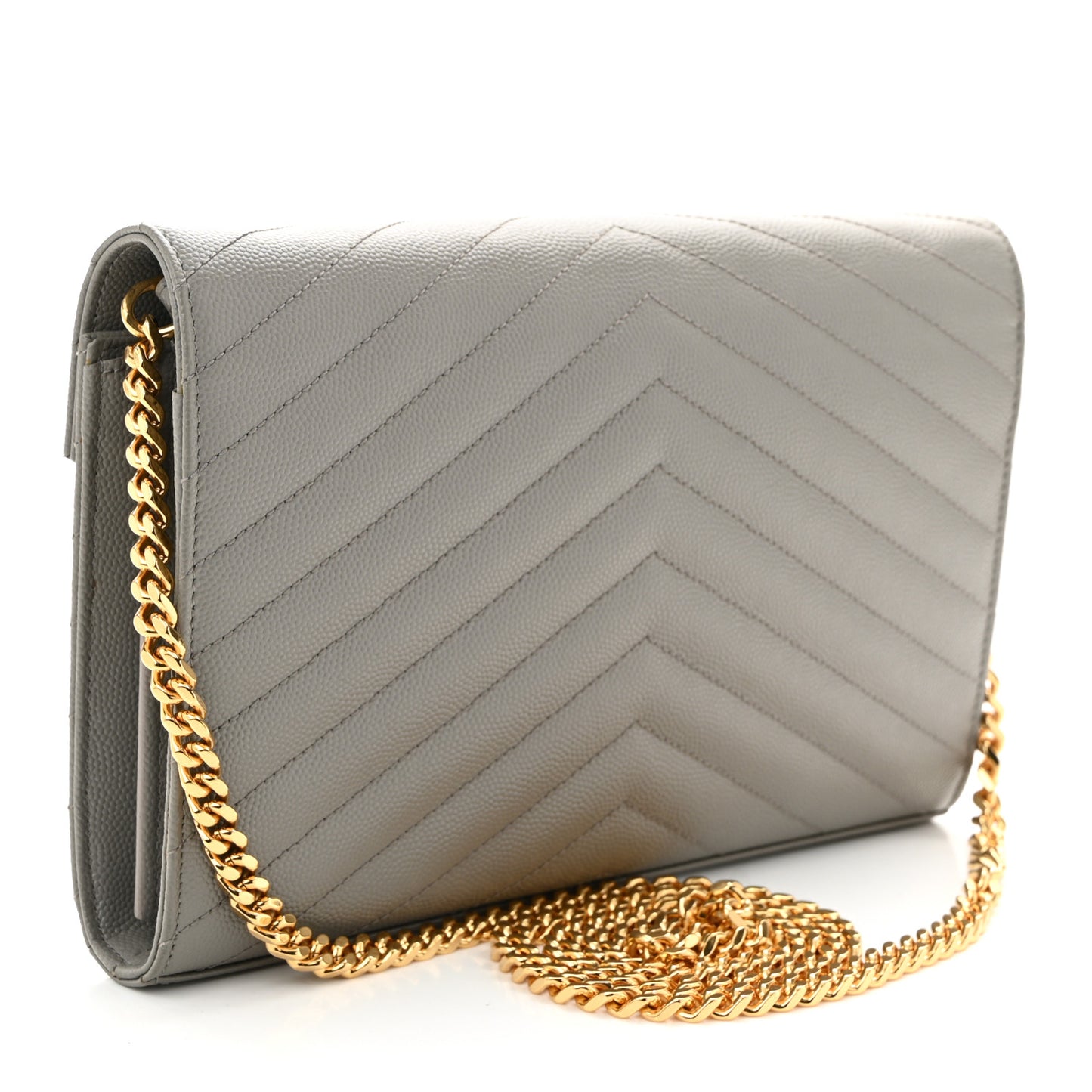 Grain De Poudre Matelasse Chevron Monogram Chain Wallet Fog