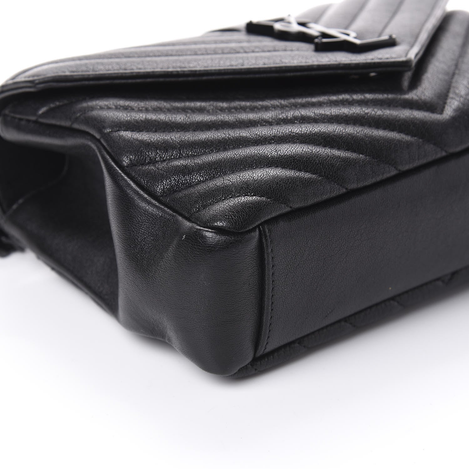 Saint Laurent Sheepskin Matelasse Chevron Monogram Monochrome Medium College Bag Black 8 of 9