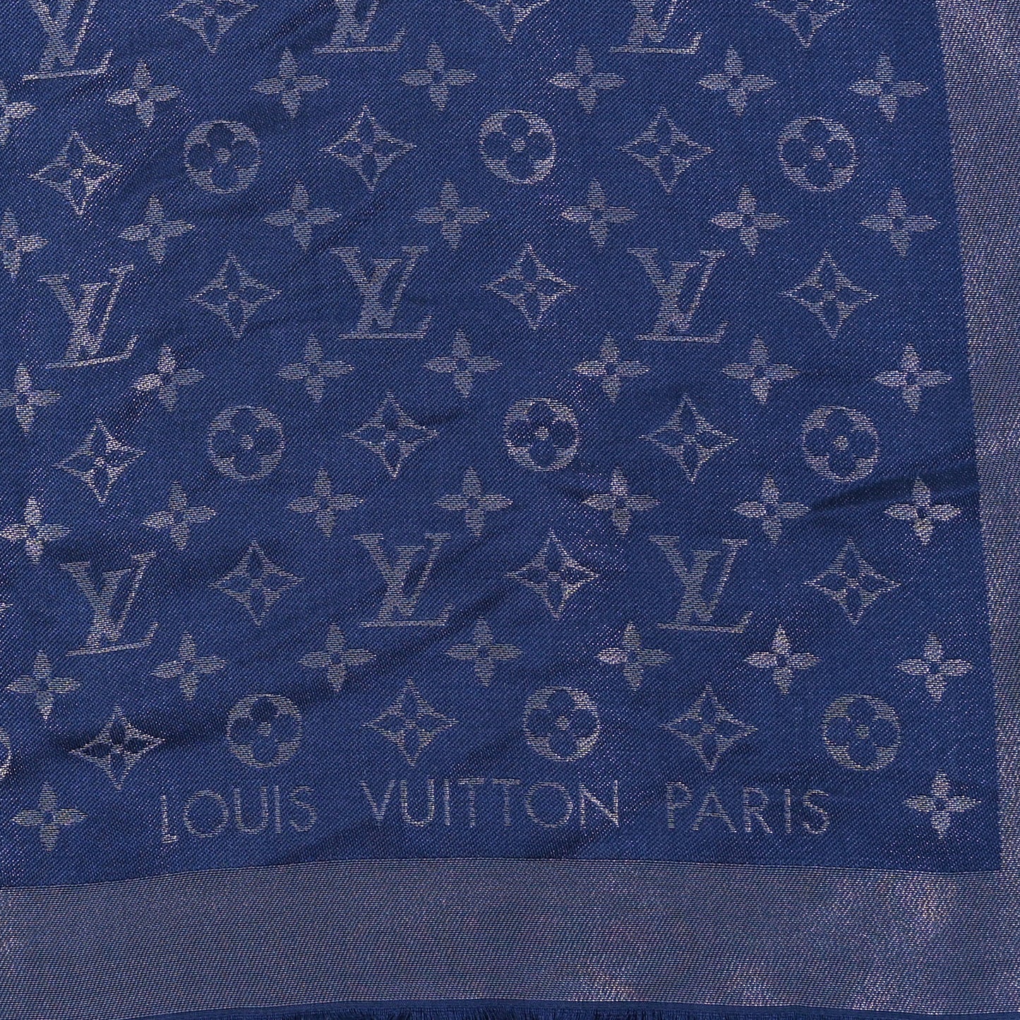 Silk Wool Monogram Denim Shawl Blue