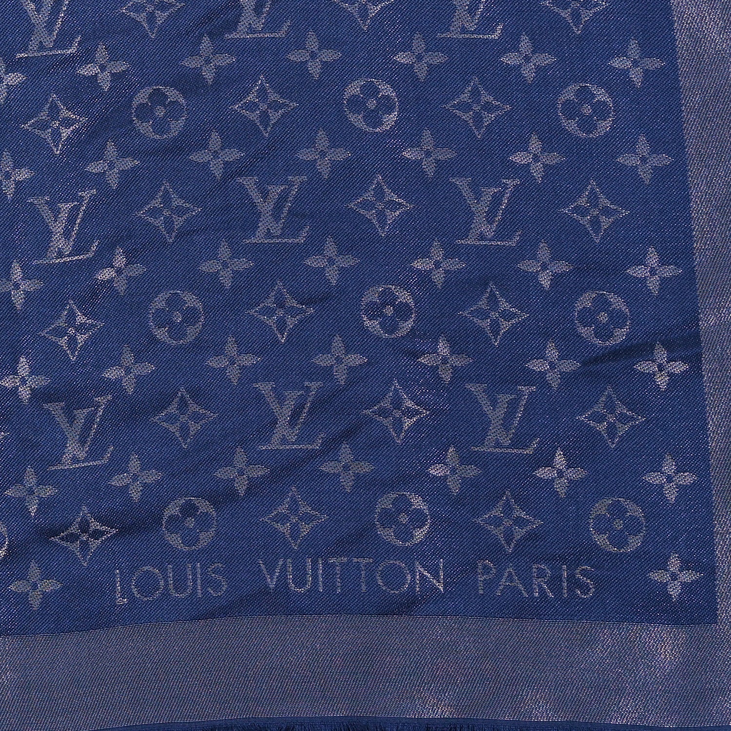 Louis Vuitton Silk Wool Monogram Denim Shawl Blue 2 of 4