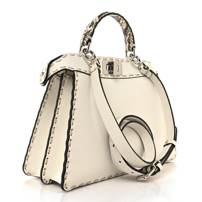 Fendi Vitello Granato Camoscio Elaphe Python Print Macro Stitchings Small Peekaboo I SEE U Iconic Satchel White Roccia 3 of 11