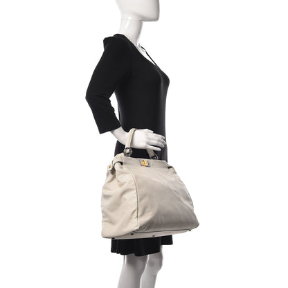 Fendi Goatskin Watersnake Large Peekaboo Iconic Satchel White 3 of 26