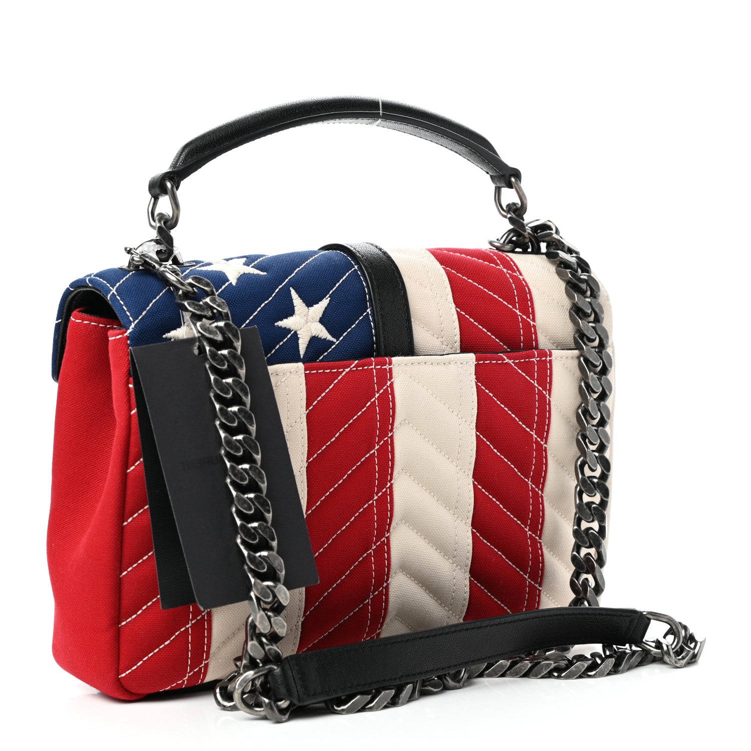 Saint Laurent Canvas Matelasse Chevron American Flag Monogram Medium College Bag Red Blue 3 of 10