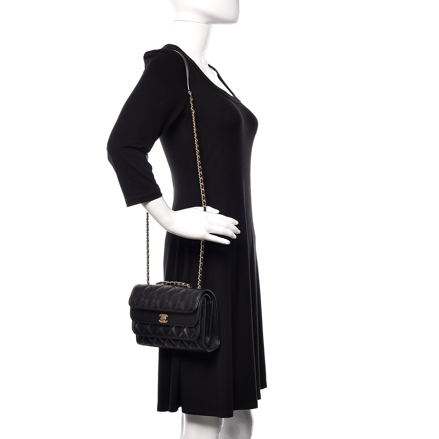 Calfskin Quilted Triple Flap Black